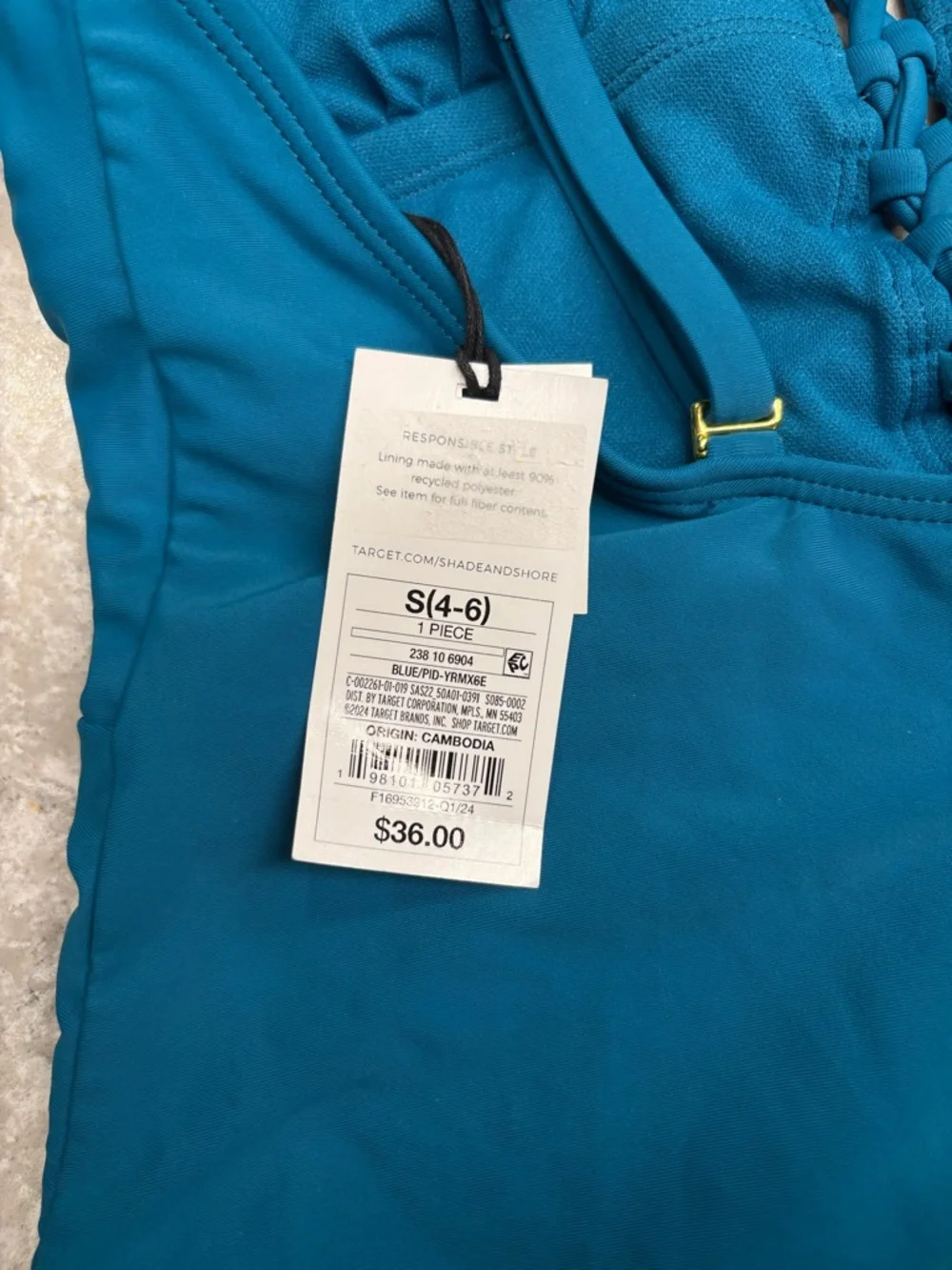 Shade & Shore Lace-Up One-Piece Swimsuit in Teal NWT - Picture 5 of 6